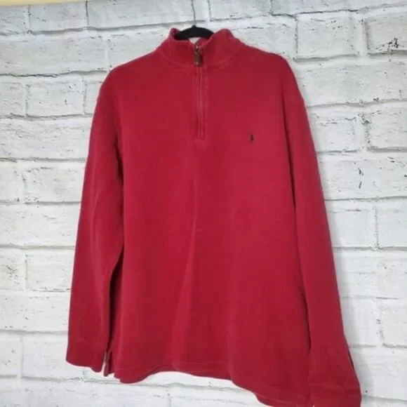 Polo Ralph Lauren Sweater Mens XL Red 1/4 Quarter Zip High Neck Long Sleeve 90's - Picture 6 of 10